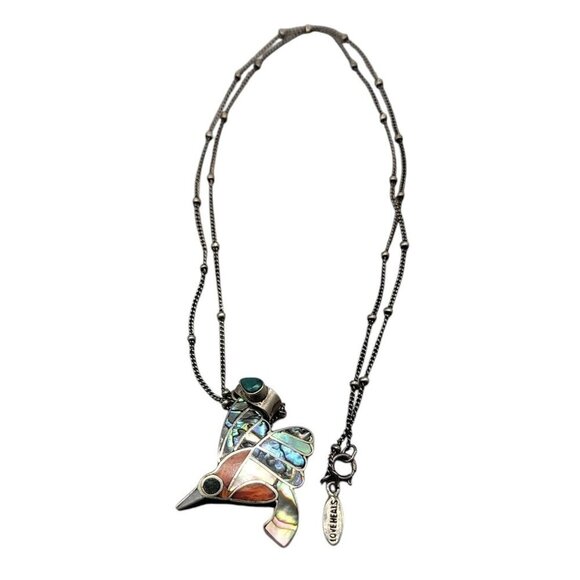 950 Fine Silver Channel Inlay Hummingbird Pendant Necklace 18" 925 Chain… - Picture 1 of 14